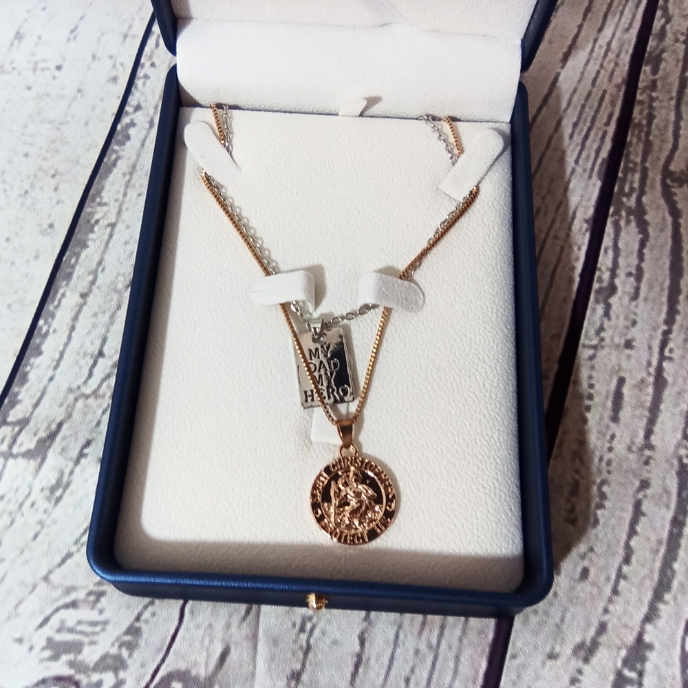 Saint Christopher & My Dad my Hero pendant necklace NWT